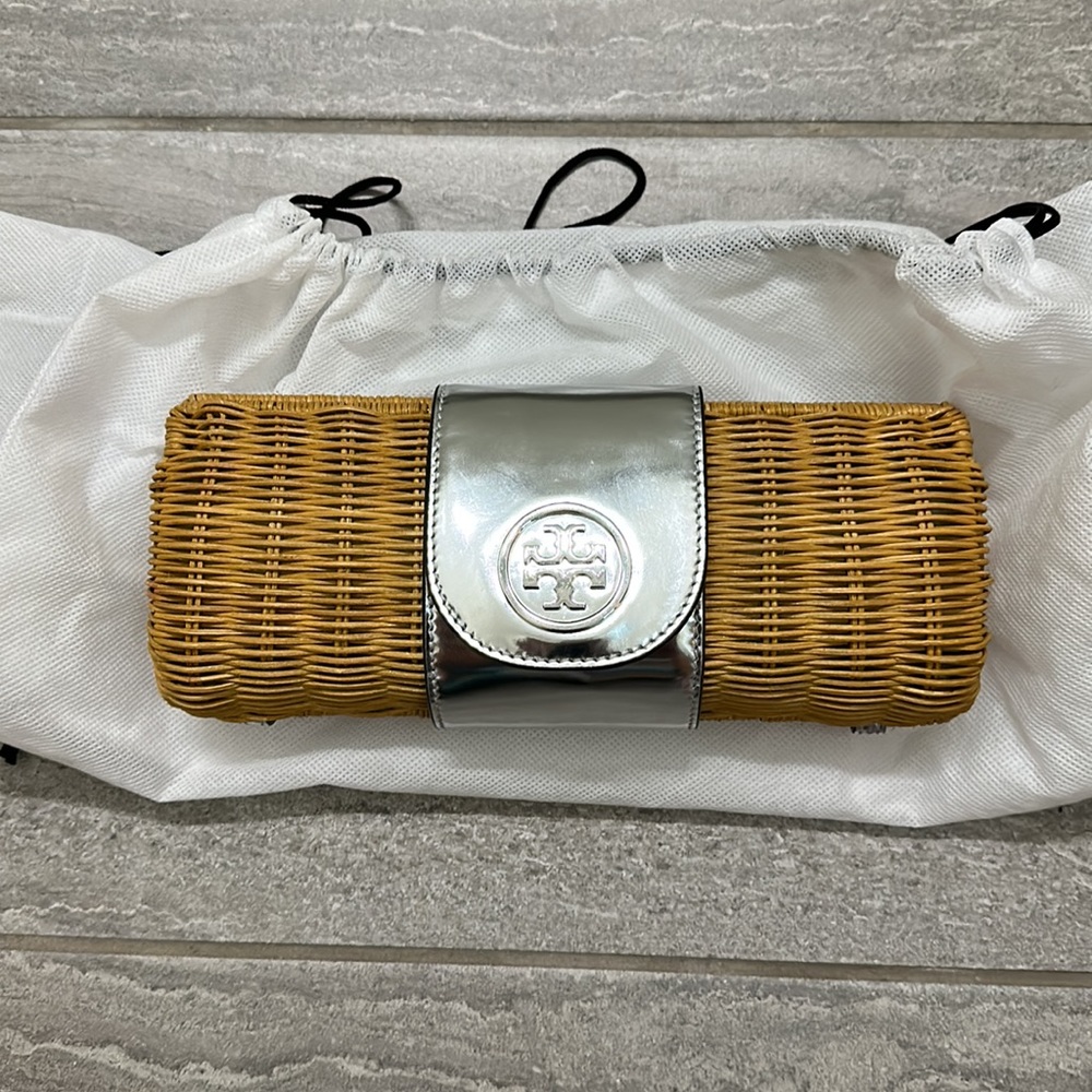 NWT Tory Burch Rattan Clutch